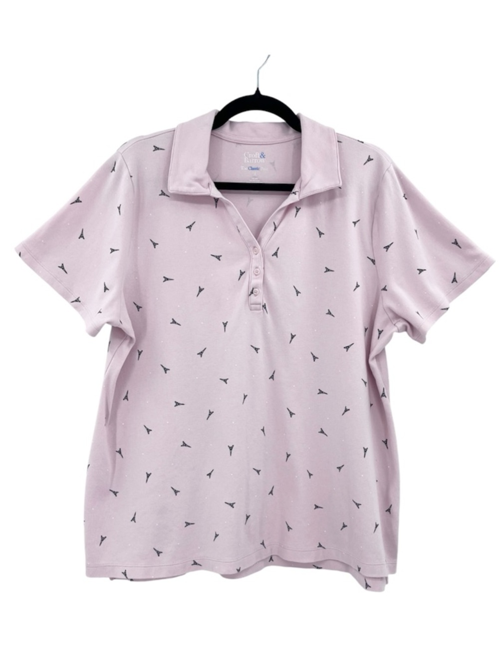 Croft & Barrow Blush Pink Eiffel Tower Novelty Print Classic Polo Shirt Size 1X